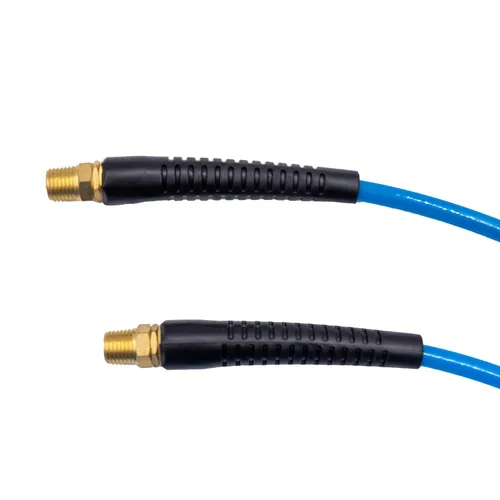 Miniatura 2 de Amflo 24-25E-RET manguera de poliuretano azul en espiral de 120 PSI, 1/4 pulgadas x 25 pies con extremos MNPT giratorios macho y accesorios que