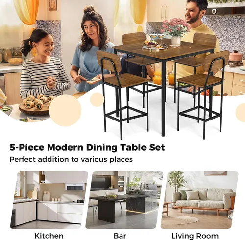 Miniatura 7 de GOFLAME Juego de mesa de comedor de 5 piezas para espacios pequeños, mesa de cocina y sillas para 4 personas con marco de acero, juego de mesa