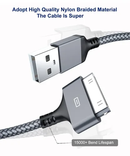 Miniatura 2 de AkoaDa Cable de carga USB de 6.6 pies, 2 unidades, cable de sincronización USB de 30 pines, cable de carga de sincronización de alta velocidad