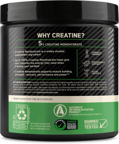 Miniatura 12 de Optimum Nutrition Creatina Micronizada Monohidrato en Polvo, Sin Sabor, 60 Porciones, 300 Gramos (El Embalaje Puede Variar)