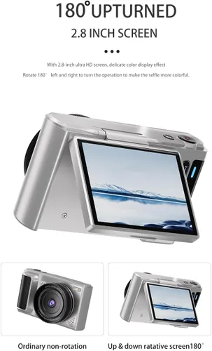 Miniatura 5 de Cámara digital 4K, 64MP, zoom 18X, enfoque automático, pantalla abatible de 2.8 pulgadas de 180°, cámara de vlogging para, compacta