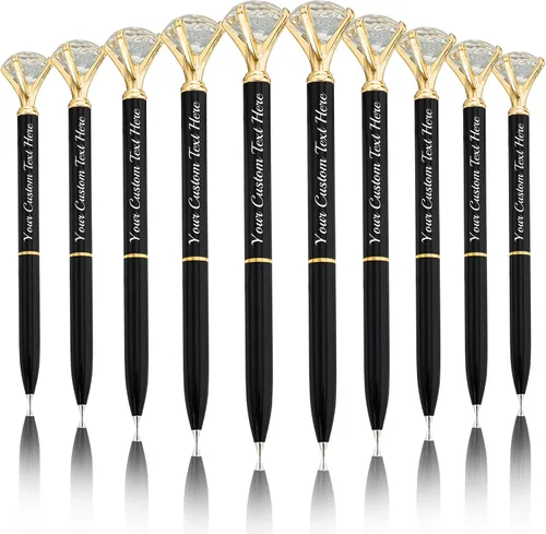 Miniatura 8 de Bolígrafo de diamante personalizado, bolígrafos de cristal personalizados en negro con nombre y texto, gemas personalizadas, 1 unidad, regalo