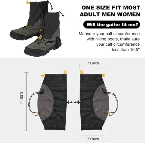 Miniatura 5 de Gators impermeables para botas y zapatos de senderismo, polainas ligeras ajustables para hombres y mujeres, polainas para senderismo, raquetas