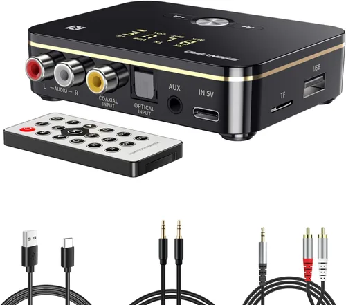 Receptor de audio Bluetooth transmisor para TV Home Altavoces estéreo auriculares, aptX Adaptador de baja latencia/adaptativo HD Bluetooth 5.0 con