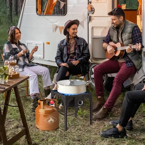 Miniatura 7 de Karl home Estufa de gas propano de 1 quemador para cocinar al aire libre, cocina de campamento de 75,000 BTU con patas extraíbles y regulador PSI