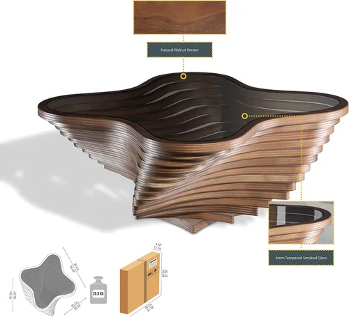 Miniatura 6 de by Papella Design, Mesas de centro de nogal natural Veener para sala de estar, mesa rústica, mesa de centro para sala, mesa central, mesa