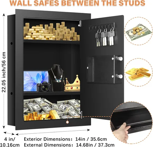 Miniatura 2 de Caja fuerte de pared de 22.05 pulgadas de alto entre montantes de centros de 16 pulgadas, cerradura de combinación en caja fuerte de pared con 2