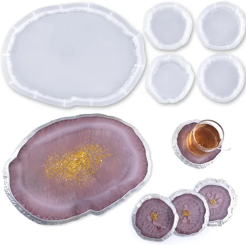 Moldes ovalados de resina, moldes de bandeja de silicona grandes con 4 moldes de silicona para fundición de resina epoxi, manualidades de resina de