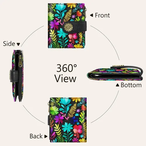 Miniatura 7 de Chelmon Cartera pequeña gótica para mujer, con bloqueo RFID, de piel sintética, plegable, para tarjetas de crédito, con ventana de identificación
