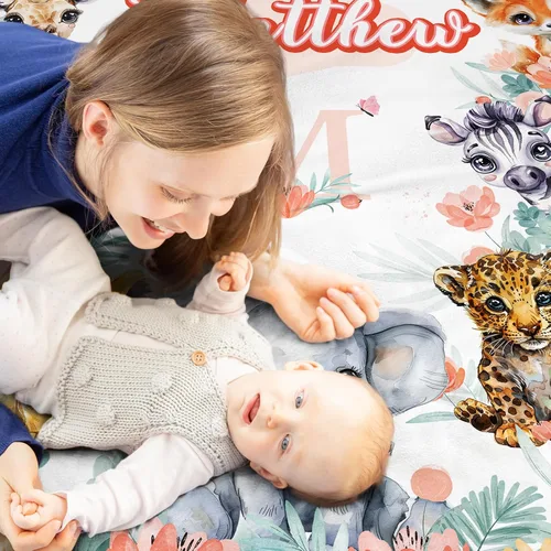 Miniatura 3 de Manta de bebé personalizada, manta con nombre personalizado para niños, bebés y adultos, mantas con animales personalizadas para niñas, niños