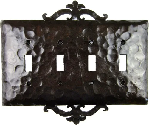 Cubierta de placa de interruptor de palanca Quad de hierro forjado de desplazamiento español rústico EPH341 (bronce)
