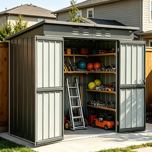 Miniatura 9 de Domi - Cobertizo de almacenamiento de 5 x 3 pies, cobertizos de metal y espacio libre con puerta con doble cerradura, cobertizo pequeño para jardín
