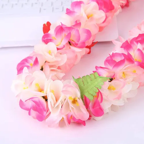 Miniatura 5 de 1 collar hawaiano de Leis de flores tropicales para niños y adultos, decoración hawaiana de Luau, playa, boda, cumpleaños, graduación, fiesta