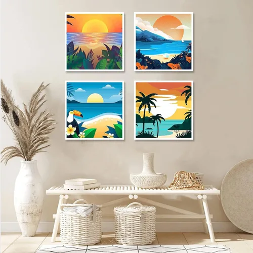 Miniatura 9 de AOSGEDY Paquete de 4 pinturas por números para adultos y niños principiantes, pintura acrílica DIY de paisaje-playa, kit de pintura por números