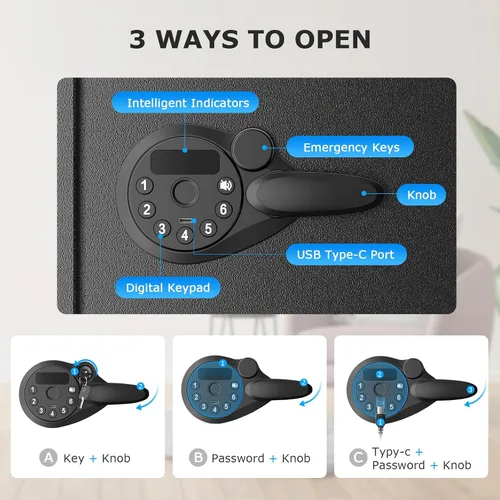 Miniatura 4 de Caja fuerte Bonsaii, caja de seguridad de 0.6 pies cúbicos con teclado electrónico, estante removible, para objetos de valor, joyas y documentos