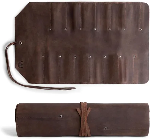 Miniatura 2 de Bolsa de herramientas de cuero enrollable, organizador de bolsas enrollables de herramientas de alta resistencia con 12 ranuras, bolsa enrollable