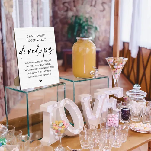Miniatura 2 de Letrero de madera con soporte, letrero de mesa de 8 x 11 pulgadas para ceremonia y recepción, letrero de cámara de boda, suministros de decoración