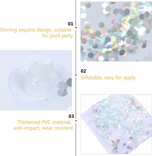 Miniatura 6 de Anillo de natación inflable transparente con lentejuelas brillantes, flotador de piscina de PVC de 24 pulgadas para niños, ligero y fácil