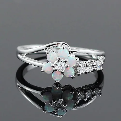 Miniatura 2 de Anillo de compromiso de aniversario para mujer, anillo de ópalo y circonita, anillo de cobre, regalo de cumpleaños de Navidad