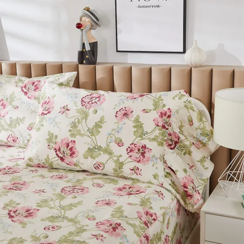Miniatura 4 de ABREEZE Juego de sábanas con estampado floral beige, juego de ropa de cama bohemio, juego de ropa de cama de lujo de 4 piezas, medallón de damasco