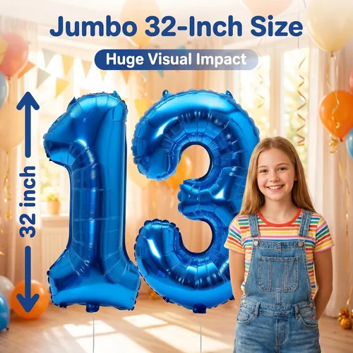 Miniatura 5 de YPSelected Globo grande de 32 pulgadas de helio con números 0-9 de papel de aluminio azul para cumpleaños, bodas y fiestas (Azul, 3)