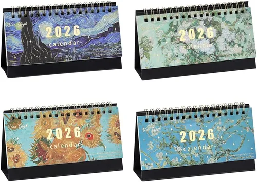 icceemee 4 piezas 2026 calendario de escritorio calendario de enero a diciembre Calendario con tema de pintura al óleo calendario de escritorio 6.3x