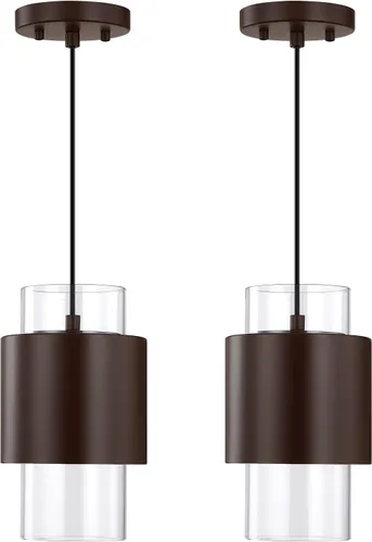 1 Light 2 Pack Hanging Indoor Kitchen Island Pendant Light 6" Drum Glass Shade Pendant Ceiling Light Fixtures Modern Farmhouse Dinning Over Sink