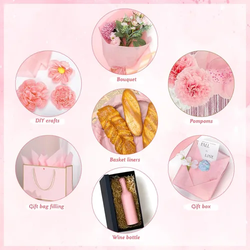 Miniatura 6 de woric 160 hojas de papel de seda rosa para bolsas de regalo de 20 x 14 pulgadas, papel de seda de envoltura a granel para manualidades