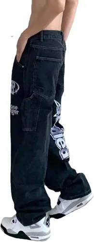 American Vintage Denim Pantalones ins Moda Europea y Americana Hiphop Fried Street Jeans Pantalones de pierna ancha para hombre