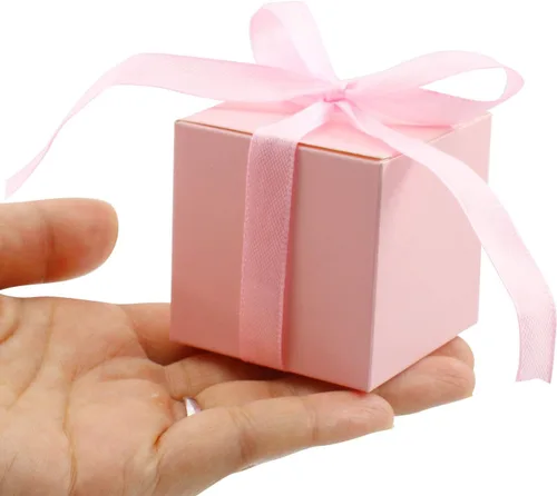 Miniatura 8 de KPOSIYA - 70 Cajas para recuerdos, 2x2x2 pulgadas, cajas de dulces rosas con lazos para decoraciones de boda, baby shower, suministros para fiestas