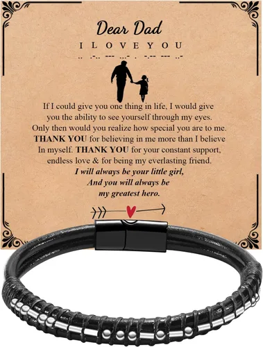 Pulseras para hombre con código morse para hombre, pulsera de cuero con texto en inglés «I Love You», regalo de joyería para hombre y hombre