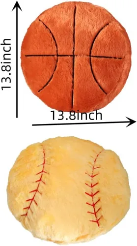 Miniatura 2 de Juego de 2 cojines suaves y esponjosos para deportes de baloncesto, cojín de temática deportiva de felpa de baloncesto, juguetes de esfera, regalo