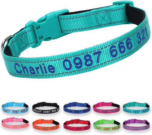 Miniatura 8 de Collar reflectante personalizado para perro, nombre bordado personalizado y número de teléfono, acolchado de neopreno suave y nailon transpirable