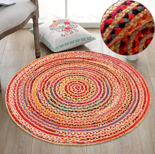 Miniatura 10 de Light & Pro Alfombra de yute, 2 x 3, natural, hecha a mano, trenzada, reversible, alfombra rústica