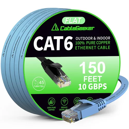 Miniatura 93 de Cable Ethernet Cat 6 de 100 pies, para interiores y exteriores, red de Internet de alta velocidad de 10 Gbps, cable de conexión Ethernet plano