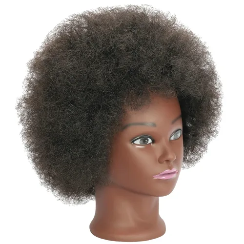 Miniatura 7 de Cabeza de maniquí con cabello rizado afro 100% cabello humano real para práctica de peluquería, cosmetología, muñeca maniquí para peinado, extensión
