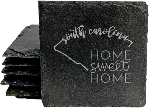 Miniatura 38 de Rustic Slate Coasters Set of 6, Round 4" with South Carolina 'Home Sweet Home' Design, for Holidays, Birthdays, Housewarming, She-Shed, Man Cave
