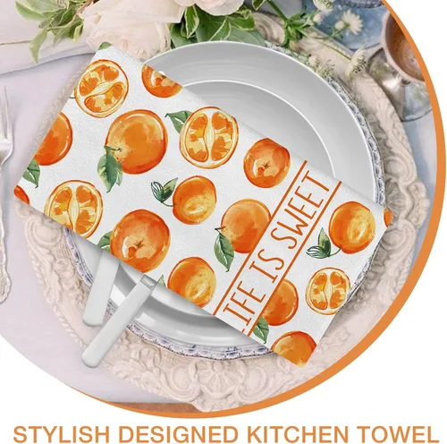Miniatura 6 de Seliem Hello Orange - Juego de 2 paños de cocina de primavera y verano, Life is Sweet Mandarina y cítricos, toallas de mano para secar y hornear, a