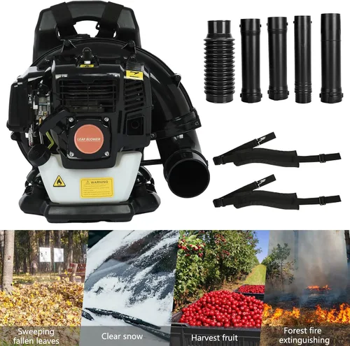 Miniatura 5 de Soplador de hojas de mochila a gas, soplador de hojas de gas de 52 CC, soplador de hojas de 2 tiempos de 550 CFM, sopladores de gas de 6800 RPM