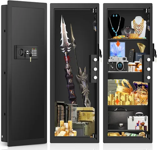 Miniatura 12 de Caja fuerte de pared de 17.7 pulgadas de alto entre los postes de 16 pulgadas, caja fuerte de pared oculta con 2 estantes extraíbles y bandeja