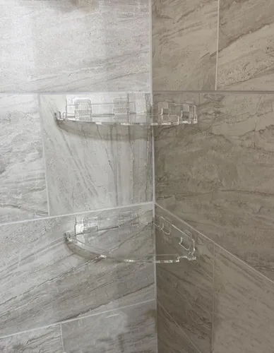 Miniatura 2 de JiePai Estante esquinero de acrílico para ducha con ganchos, paquete de 2, organizador adhesivo de ducha de baño montado en la pared