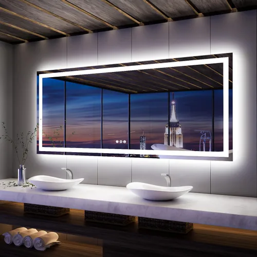 Miniatura 49 de ISKM Espejo LED con marco para baño de 40"x30", espejo de baño LED regulable con luces, antivaho, espejo iluminado frontal y retroiluminado de 3