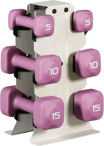 Miniatura 39 de Tone Fitness Juego de mancuernas de neopreno con estante de almacenamiento – Pesos de mano antideslizantes y antideslizamiento para entrenamientos
