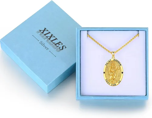 Miniatura 381 de Collar con colgante de plata de ley 925 con medalla de San Patrón, joyería religiosa para hombres y mujeres, con cadena de acero inoxidable 316L