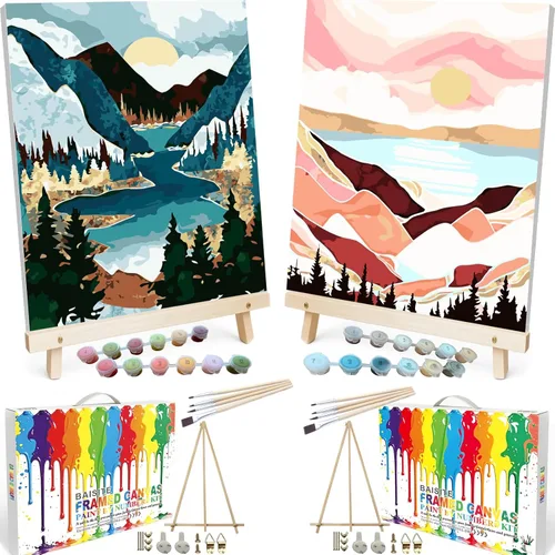 Miniatura 48 de BAISITE Kit de pintura por números para adultos principiantes, 12 pulgadas de ancho x 16 pulgadas de largo, paquete de 2 lienzos para kits