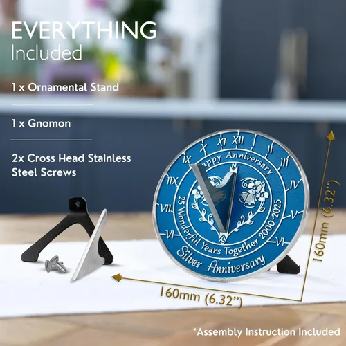 Miniatura 6 de Regalo de reloj de sol de aniversario para el 25 aniversario de boda de plata en 2025 – Decoración del hogar de metal reciclado o idea de regalo