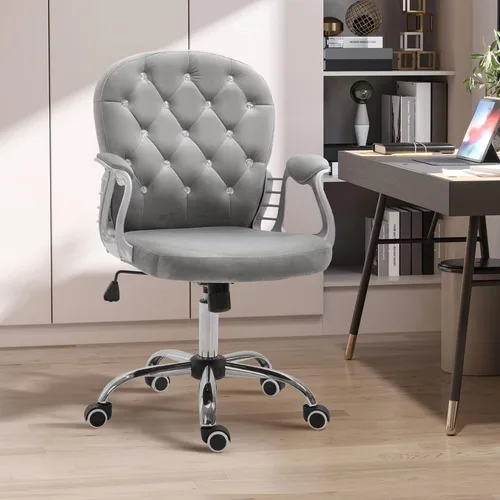 Miniatura 2 de Vinsetto Silla de oficina en casa de terciopelo, silla de escritorio con botones copetudos con reposabrazos acolchados, altura ajustable y ruedas