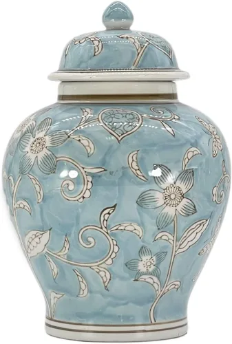 Miniatura 15 de Galt International Tarro chinoiserie de grúa floral azul y blanco de 12 pulgadas con tapa, tarro de jengibre, almacenamiento de té, decorativo