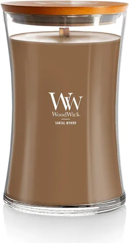 Miniatura 11 de WoodWick Santal Myrrh - Vela grande en frasco con forma de reloj de arena, cera de mezcla de soya prémium, mecha de madera Pluswick Innovation