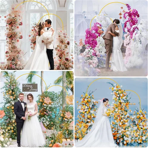 Miniatura 6 de Soporte de arco de fondo de metal Putros dorado, juego de 2 soportes de arco de boda, marco cuadrado arqueado de 7.2 pies/6 pies para decoración